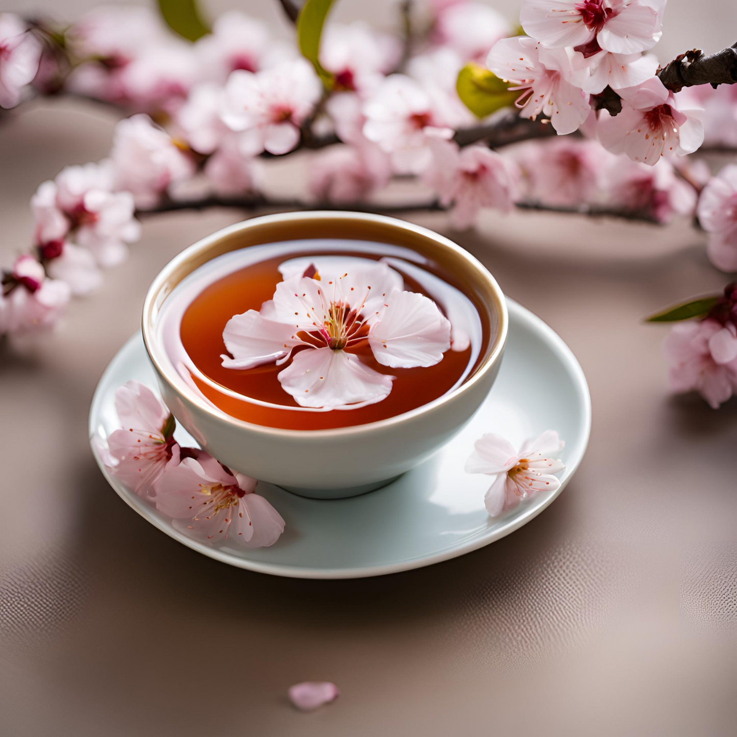 Tasse de thé fleurs de cerisier