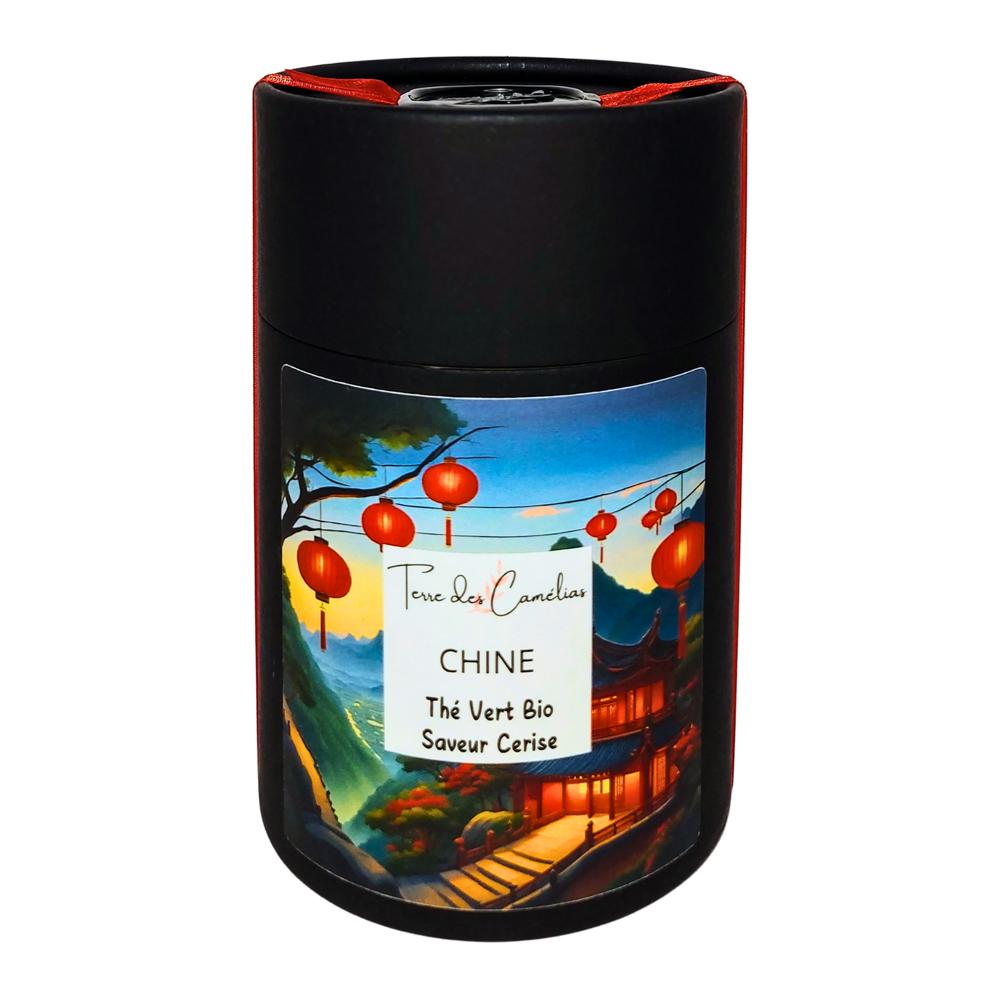 Boîte de thé vert bio de Chine saveur cerise