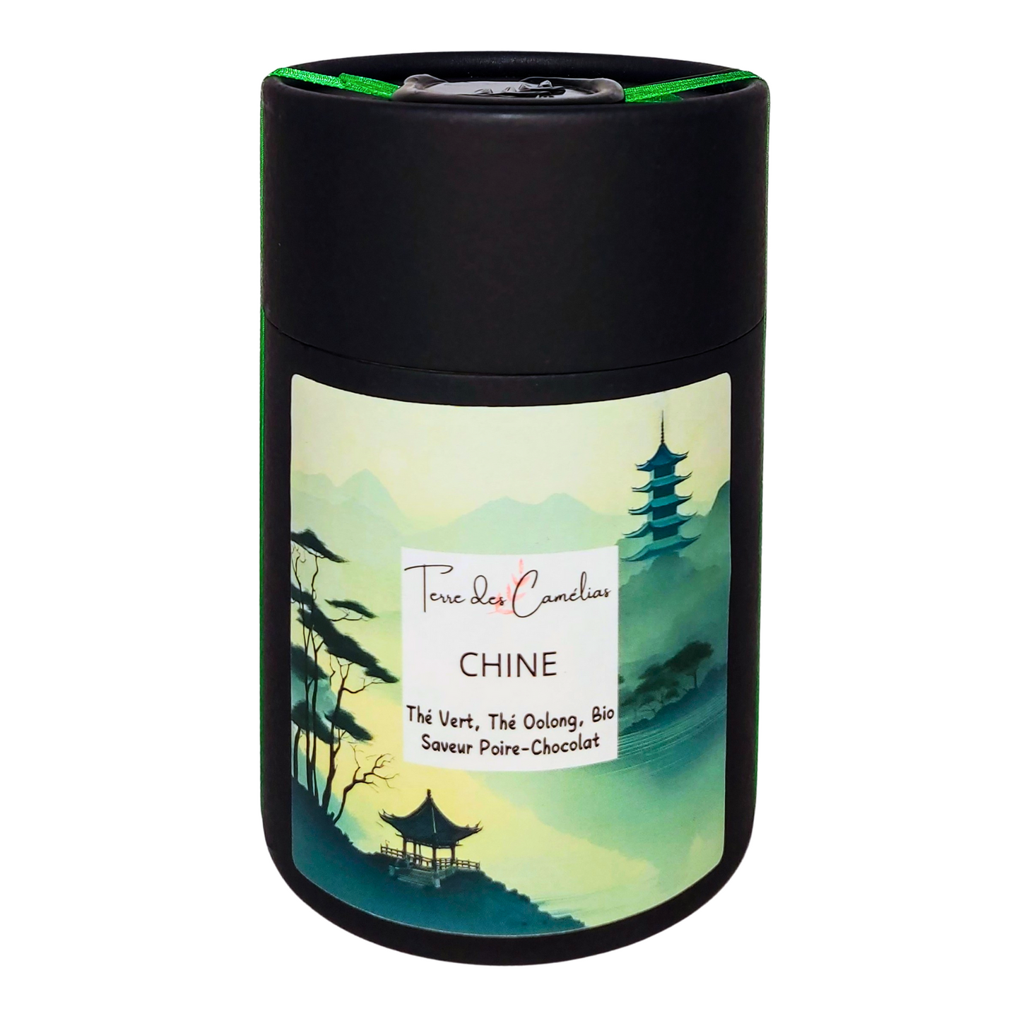 Boîte de thé vert et thé Oolong en vrac bio saveur poire chocolat